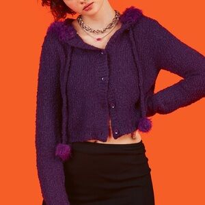 Purple Women's Sweater with Pom-Pom Details